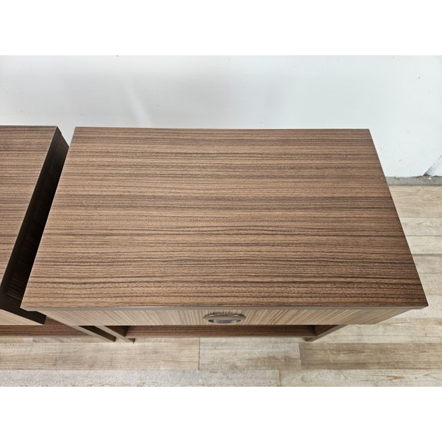 Wood Linear and Compact Bedside Tables, 1960, Set of 2 For Sale - Image 7 of 18
