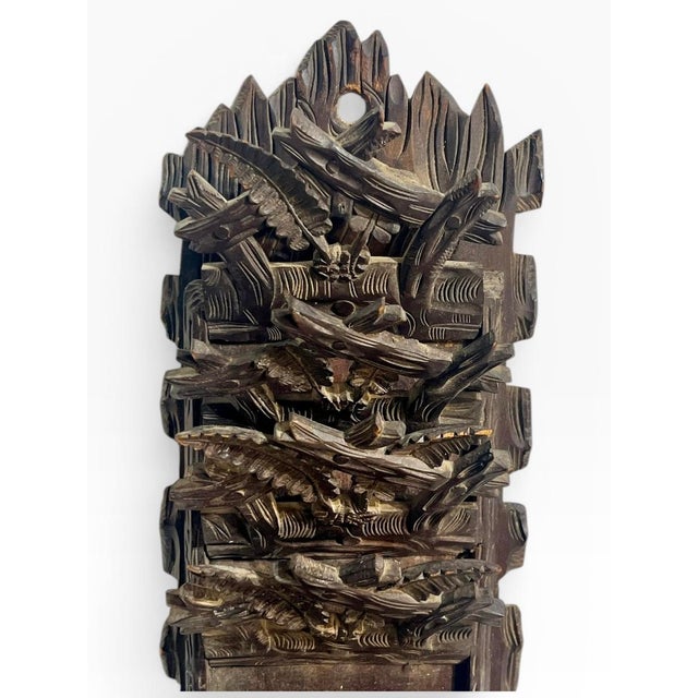 Black Forest Antique Black Forest Folk Art Carved Hanging Wall Pocket Mail Sorter For Sale - Image 4 of 12