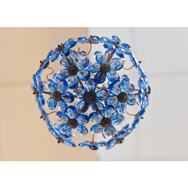 Blue French Antique Sapphire Blue Crystal Chandelier For Sale - Image 8 of 10