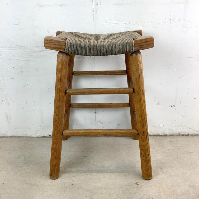 Mid 20th Century Vintage Rush Seat Counter Stool For Sale - Image 5 of 12