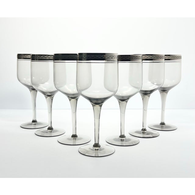 Tiffin-Franciscan “Indigo” Set of 7 Claret Wine Glasses 6 3/4” 9oz No chips, cracks, or fleabites. Height 6 3/4” Length...