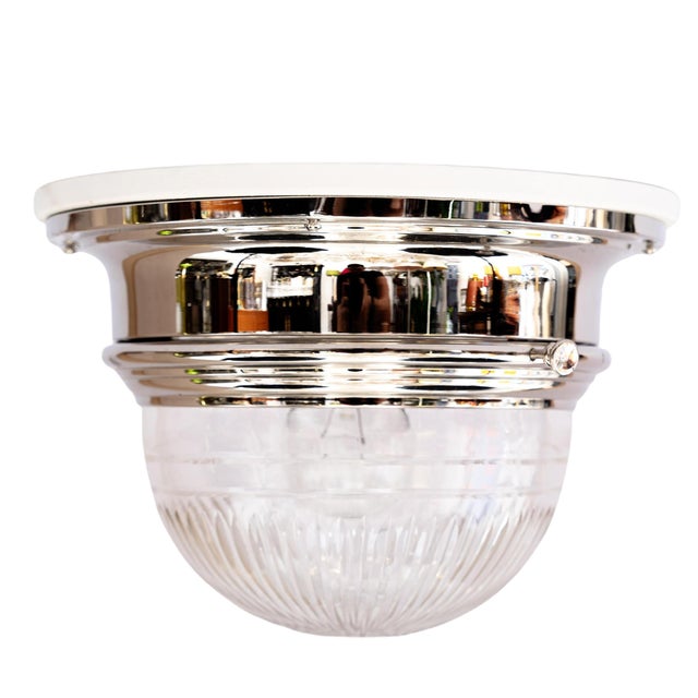 Art Deco Nickel Plated Ceiling Lamp with Cut Glass Shade, 1920s For Sale