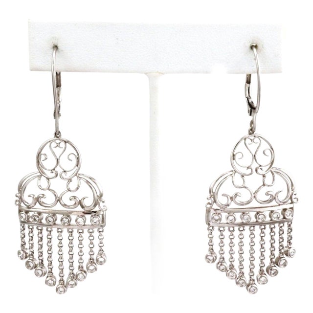 Estate Diamond 14k White Gold Fancy Chandelier Earrings, 2 pieces For Sale