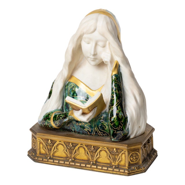 Art Nouveau Faience Woman Bust by Leon Noel Delagrange, 1889 For Sale