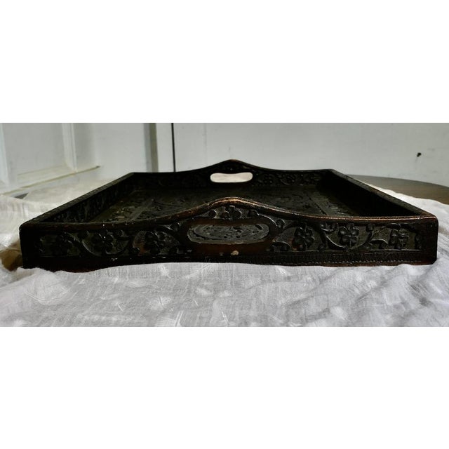 Black Oriental Folk Art Carved Tray, 1900s For Sale - Image 8 of 10