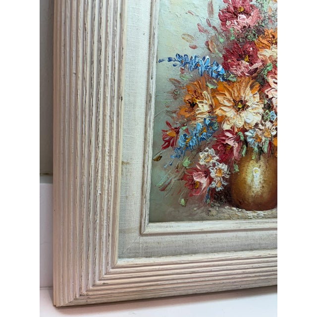 Cream Vintage Impasto Oil Floral Still Life Oil Painting in Textured Cream Wood Frame For Sale - Image 8 of 8