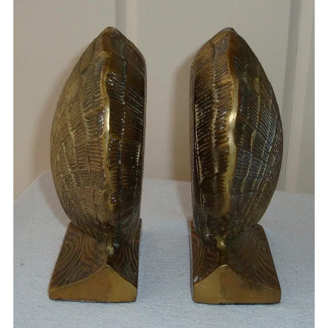 Traditional Pair Hefty Brass Scallop Shell Nautical Bookends For Sale - Image 3 of 4