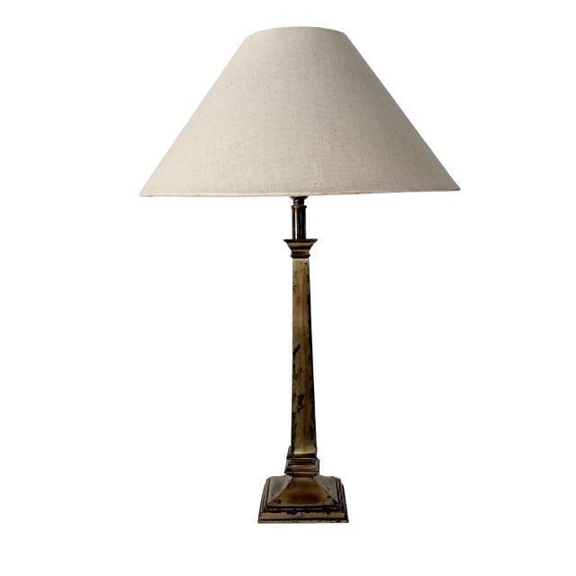Patinated Brass Column Lamp, Britain, 1940s For Sale