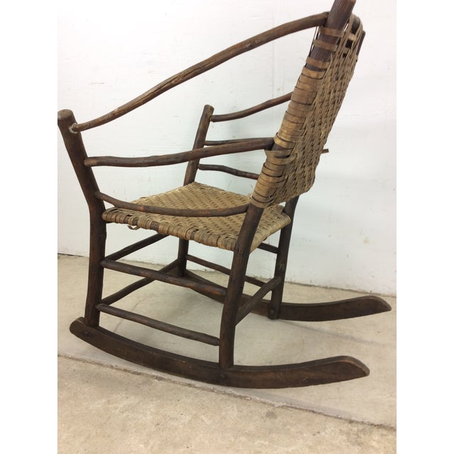 Old Hickory Adirondack Style Rocking Chair With Caned Seat and Back For Sale - Image 9 of 12