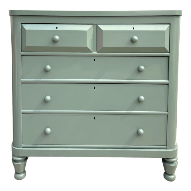 Antique 2-Over-3 Chest of Drawers Painted in Cameroon Green For Sale
