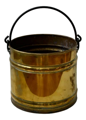 Vintage Mid Century Hollywood Regency Hand Crafted Brass Bucket Planter Wrought Iron Handle