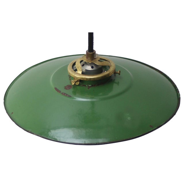 French Green Enamel & Brass Pendant Light For Sale - Image 4 of 8