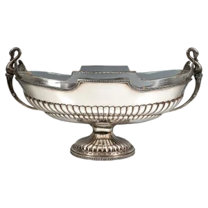 Silver Jardiniere with Swan Busts and Glass Inlay from Pietrasanta & C., Italy, 1950