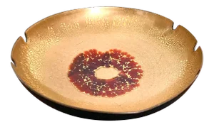 Vintage Mid Century Modern Enameled Gold and Red Metal Footed Ashtray