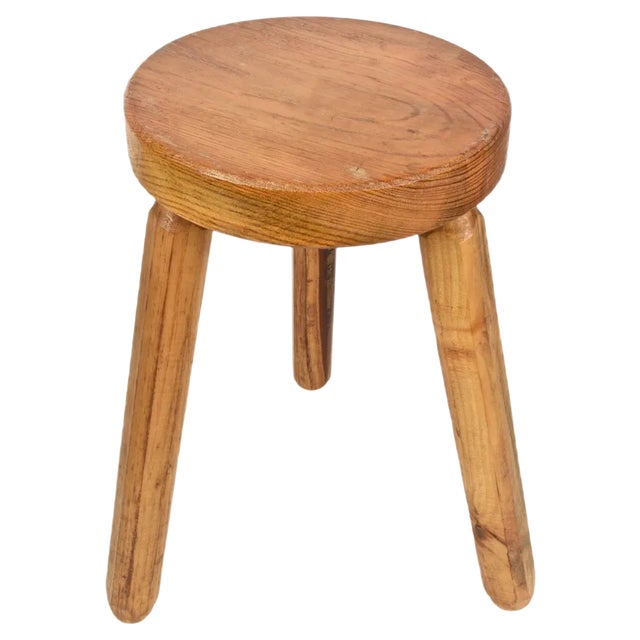 Mid-Century French Modern Wooden Tripod Stool in the style of Charlotte Perriand, 1950s For Sale