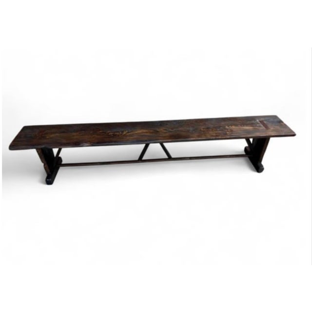 Rustic European Rustic European Farmhouse Espresso Trestle Bench 90" For Sale - Image 3 of 9