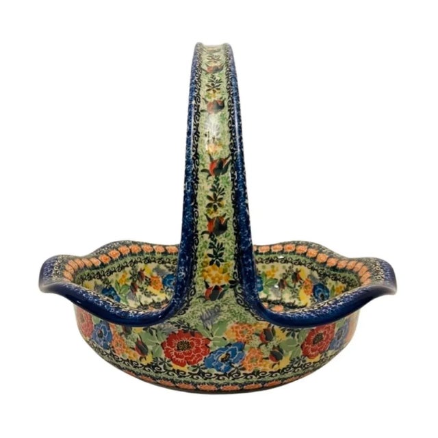 Boleslawiec Polish Pottery Unikat 4054 Romantic Fascination Stoneware Basket. Very good overall preowned condition. Basket...