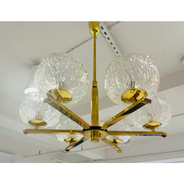 Brass Swedish 1970s Mid Century Floral Glass Chandelier Pendant For Sale - Image 8 of 11