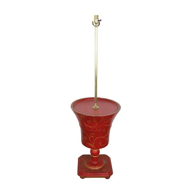 Vintage hand-painted red flowerpot floor lamp
