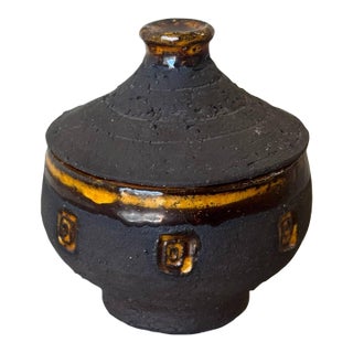 Mid-Century Modern Studio Lidded Bowl by Hegnetslund Denmark – Textured Stoneware, 1960s For Sale