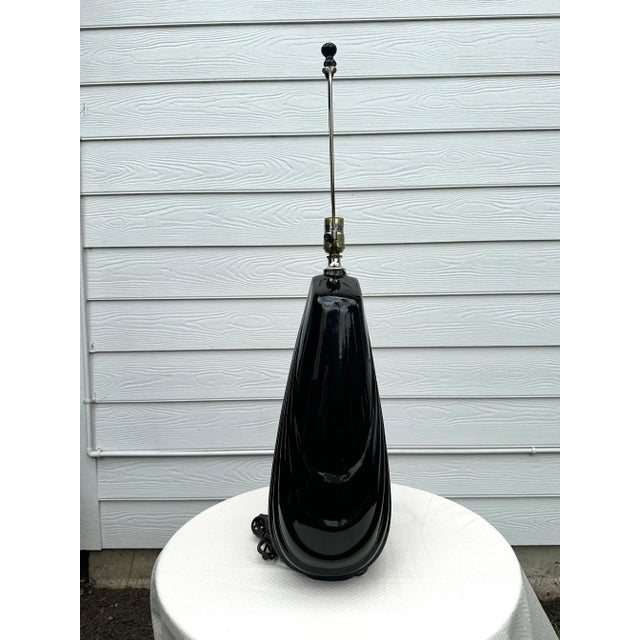 1980s Art Deco Black Ceramic Large Table Lamp For Sale - Image 5 of 12