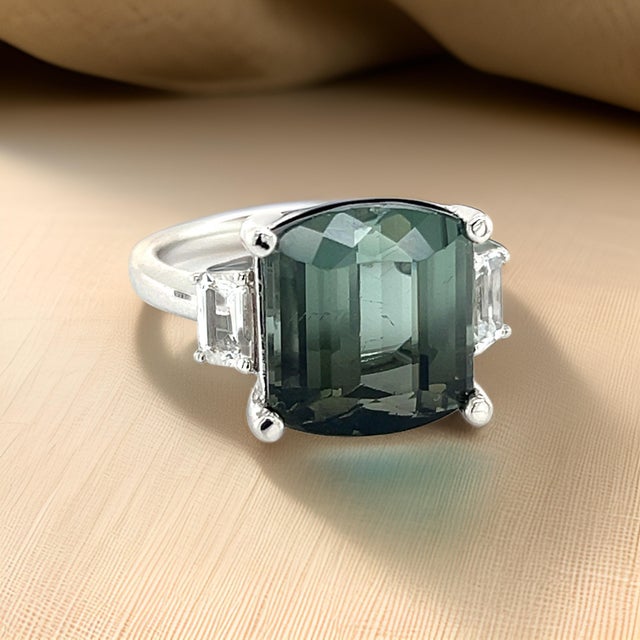 Natural Tourmaline Sapphire Ring 7 14k W Gold 8.7 TCW Certified For Sale - Image 9 of 14