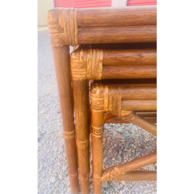 Wood Vintage Bamboo and Walnut Nesting Tables/Set of Three. For Sale - Image 7 of 10