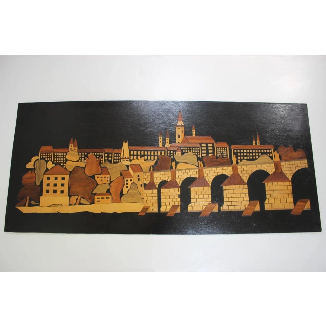 Mid-Century Wooden Illustration of Prague, 1950s For Sale - Image 8 of 14