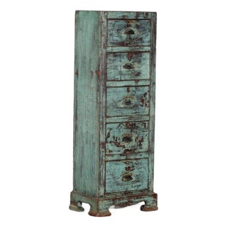 Vintage Indian Painted Teakwood Narrow 5-Drawer Chest For Sale