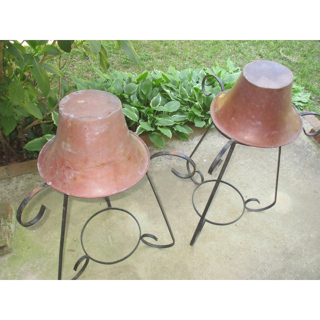 Copper Antique French Wrought Iron & Copper Pots Patinated Jardinières Planters-Pair For Sale - Image 8 of 9