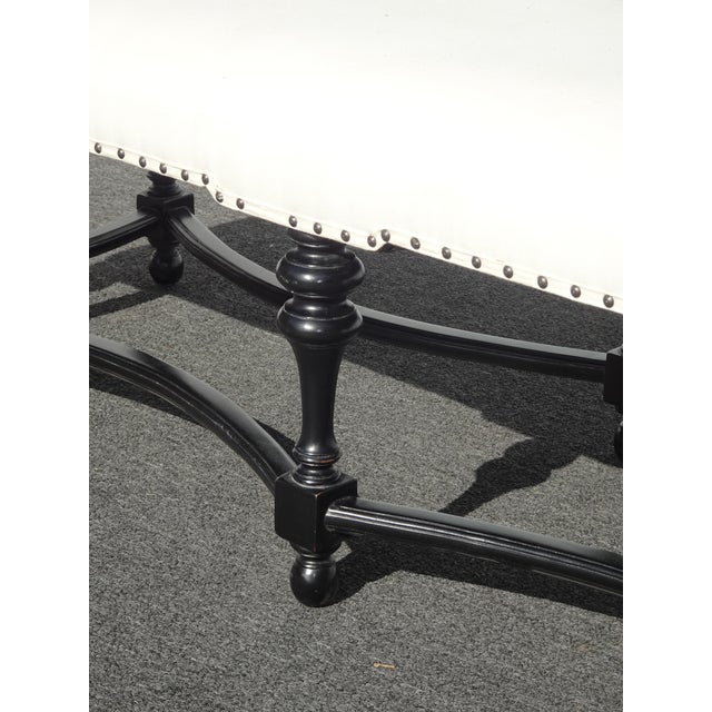 Modern White Bed Side Bench With Curved Black Base & Designer Fabric For Sale - Image 10 of 11