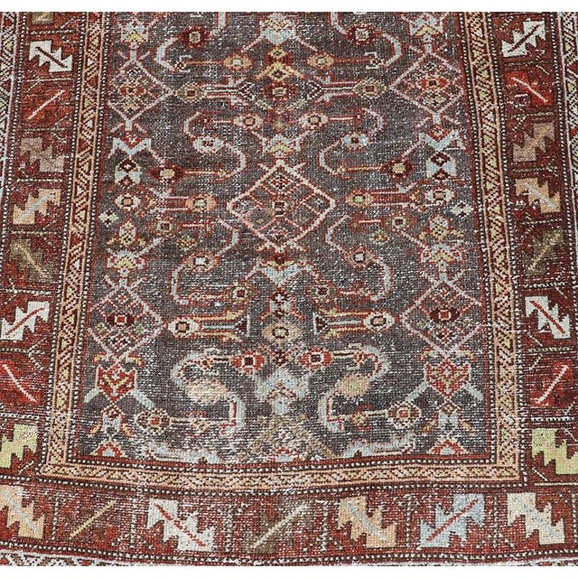 Brown Antique Northwest Persian Runner With Geometric Tribal Design For Sale - Image 8 of 11