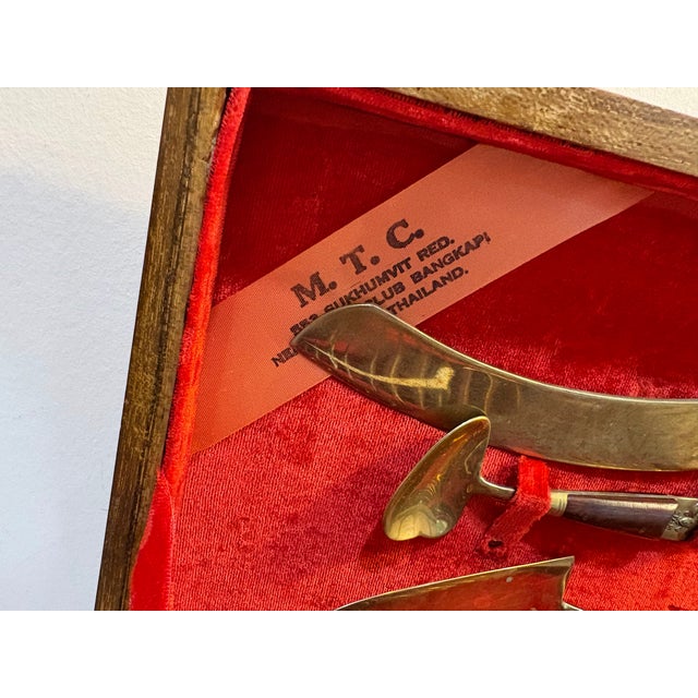 Midcentury Thai Wood/Brass Flatware Serving Set in Box For Sale - Image 4 of 5