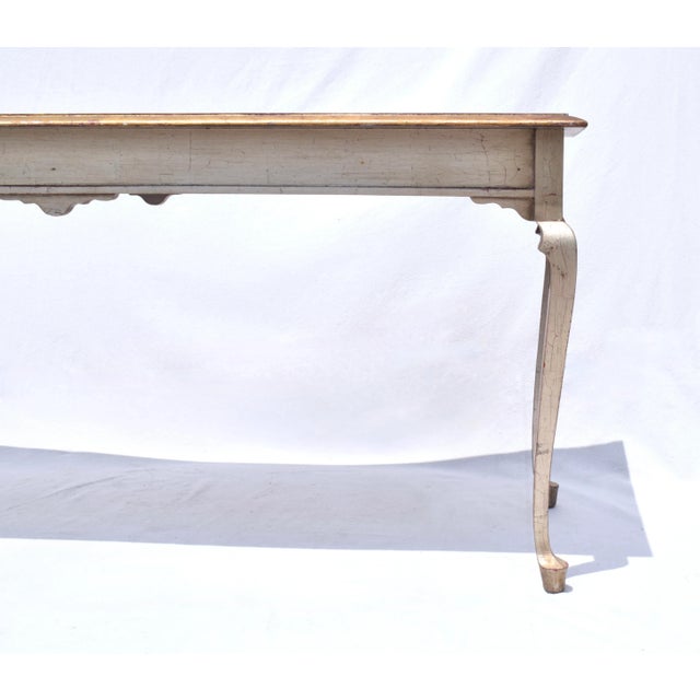 Baker Furniture Company Vintage Gilt Console Table Hollywood Regency Style, Antiqued Silver and Gold For Sale - Image 4 of 10