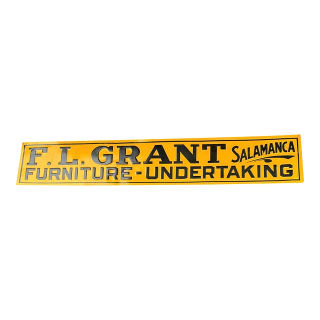 Vintage Fl Grant Salamanca Ny Furniture Undertaking Tin Tacker Advertising Sign For Sale