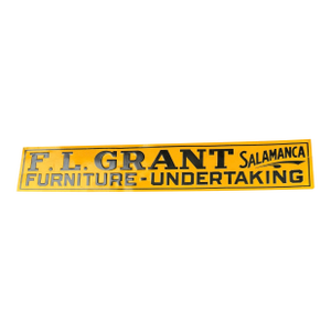 Vintage Fl Grant Salamanca Ny Furniture Undertaking Tin Tacker Advertising Sign