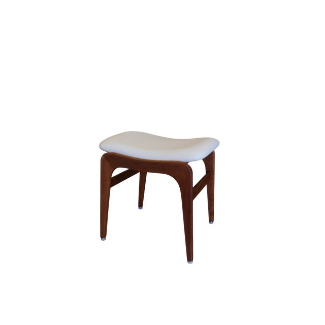 Mid-Century Modern Vintage Stool in Linen-Colored Leather, 1960s For Sale - Image 3 of 8
