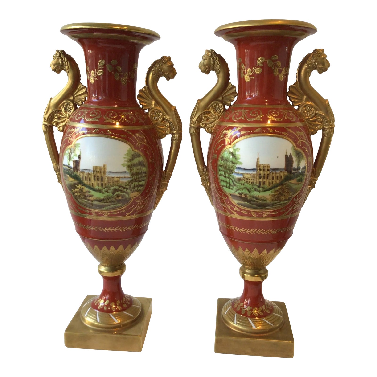 1990s Chelsea House French Neo Classic Style Hand Painted Vases - A ...