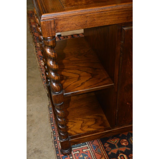 Burnt Umber Attributed to Henredon Barley Twist Dark Oak Wood End / Side Table With Center Cupboard & Shelves For Sale - Image 8 of 14