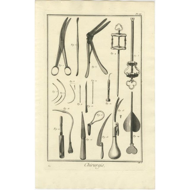 Hollywood Regency Antonio Baratti, Suture Needles and Screw Instruments, Diderot Chirurgie Plate Iii, 1772, Engraving For Sale - Image 3 of 8