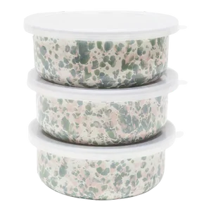 Crow Canyon Home Enamelware, Catalina Storage Bowl Set in Mint Hibiscus - 3 Pieces
