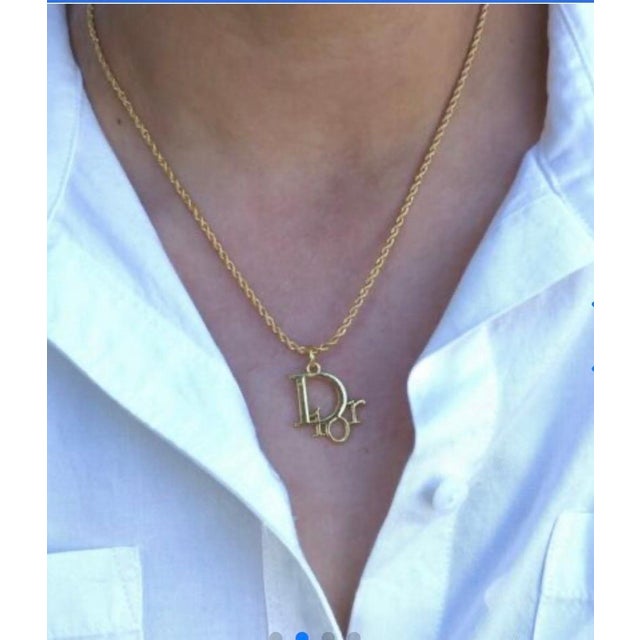 Authentic Christian DIOR Repurposed Charm Pendant Necklace Logo Gold For Sale - Image 17 of 18