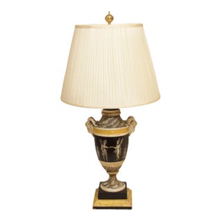 Vintage Neoclassical Painted Urn Lamp with Shade For Sale