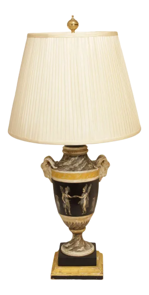 Vintage Neoclassical Painted Urn Lamp with Shade