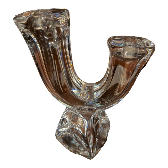 Mid-Century Modernist Sculptural Crystal Candelabra Signed Daum From France For Sale