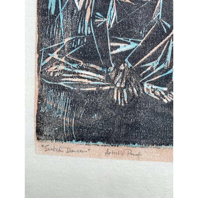 1969 Jack Dowis Seated Dancer Woodblock For Sale - Image 4 of 5