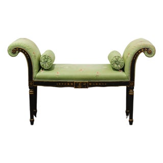 Vintage Regency Style Green Chinoiserie Window Seat Bench For Sale