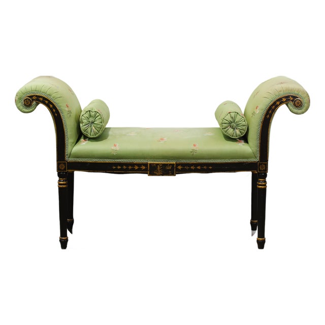 Vintage Regency Style Green Chinoiserie Window Seat Bench For Sale
