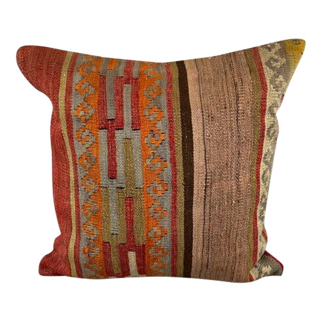 20 x 20 Kilim Pillow Turkish Cushion Natural Red Brown Pillow Cushion Cover For Sale