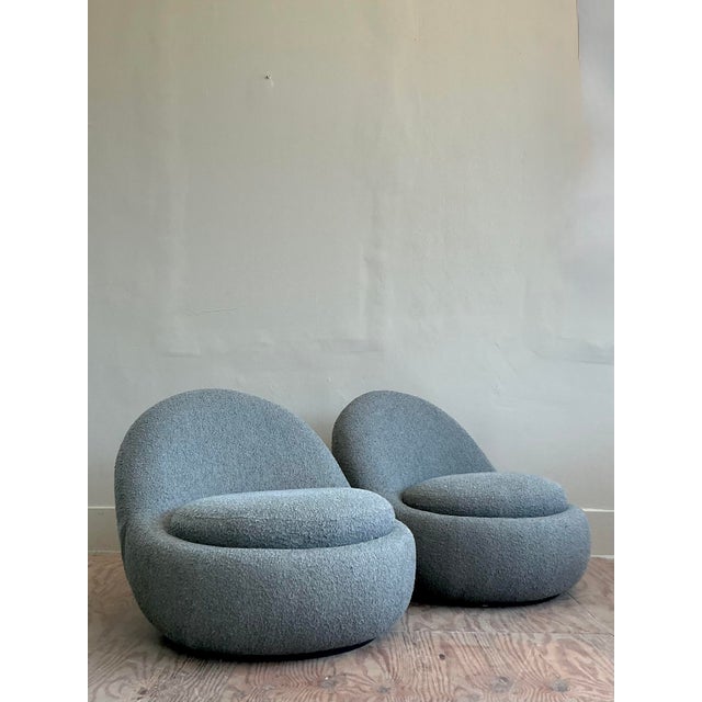 Vintage Boho Contemporary Boucle Swivel Chairs - A Pair For Sale - Image 4 of 9